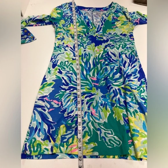 Lilly Pulitzer Riva Dress in Wade and Sea Brilliant Blue Print Pima Cotton - Picture 8 of 12
